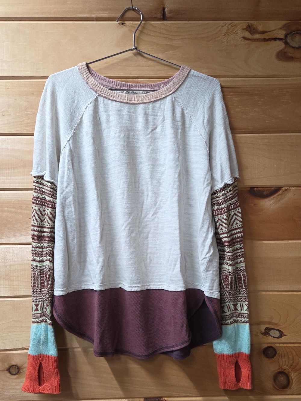 We The Free Mixed-Knit Layered-Look Pullover in Cream, Mauve & Aqua